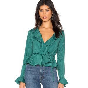 Revolve About Us Taisha Ruffle Sleeve Top in Emerald NWT Size Small